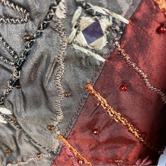 Parsley & Sage Autumn Fall Boho Patchwork Embroidered Open Front Jacket Medium - Picture 11 of 13